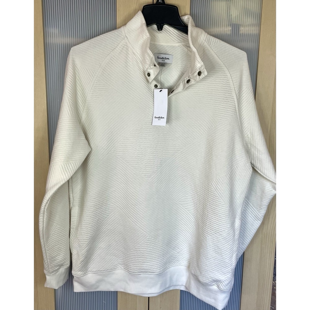 Goodfellow & Co Men's Sweatshirt Pullover L Ivory Quilted Preppy Casual Career